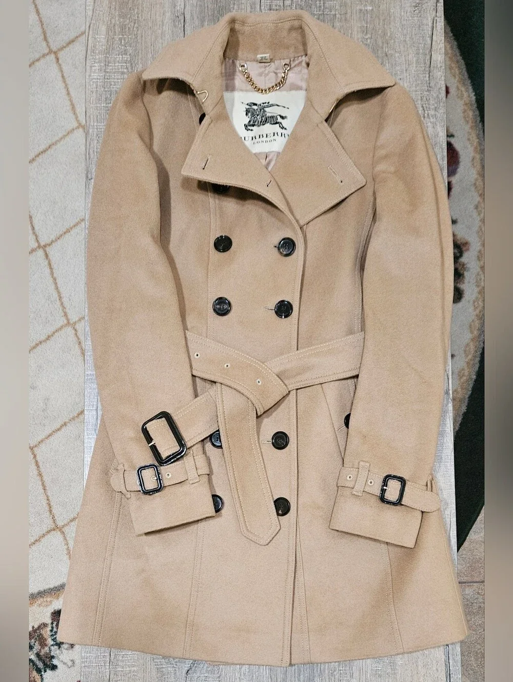 Burberry Prorsum Wool & Cashmere Double Breasted Trench Coat (USA 2/Camel/Tan) - Picture 2 of 13